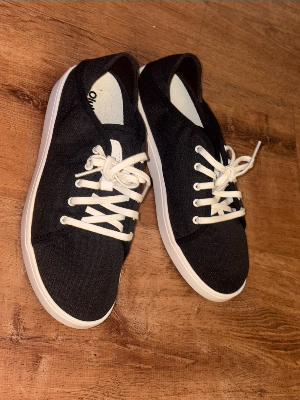 OluKai Black Canvas Lace-Up Sneakers with White Soles